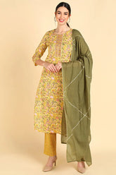 Cotton Printed Kurta Pant Dupatta Set-VKSKD1405